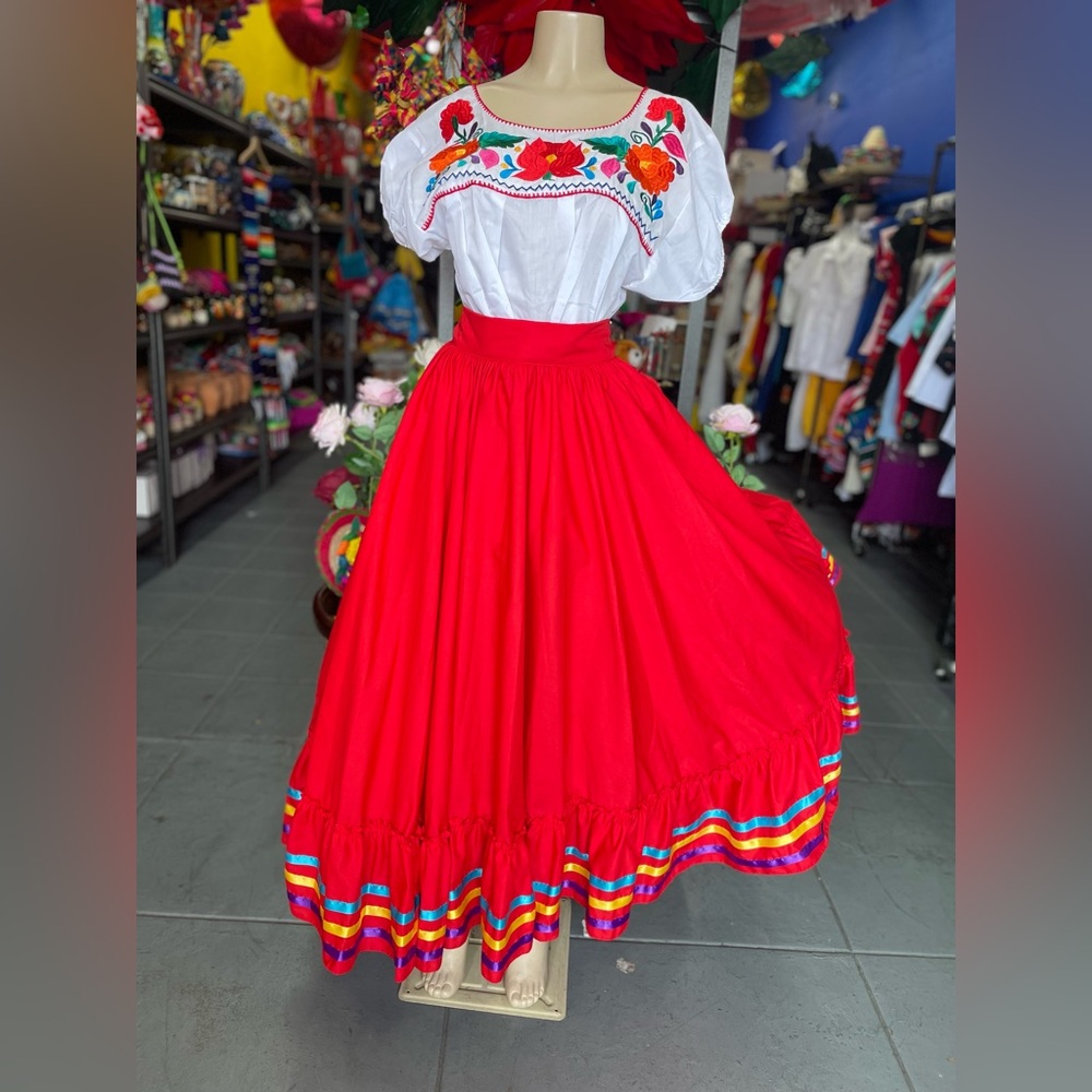 3 piece set Folklore Mexican Solid  skirt ,blouse and faja